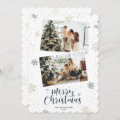 ブルー金ゴールドメリークリスマス2写真 シーズンカード (正面/裏面)