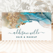 ブルー金ゴールドモダンアートリキッドウォーターカラーインクQRコード 名刺