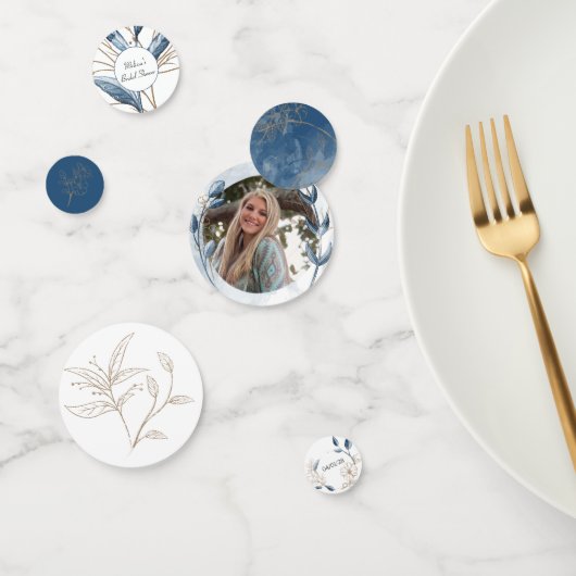 ブルー金ゴールドモダンフローラエレガントな結婚式紙吹雪 コンフェッティ (グループ)