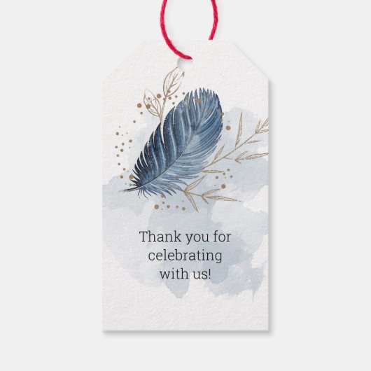 ブルー金ゴールドモダンフローラエレガントな結婚式 ギフトタグ (裏面)