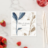 ブルー金ゴールドモダンフローラエレガントな結婚式 スタンダードカクテルナプキン (インサイチュ)