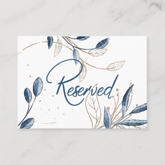 ブルー金ゴールドモダンフローラエレガントな結婚式 プレイスカード (正面)