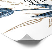 ブルー金ゴールドモダンフローラエレガントな結婚式 ポスター (角)