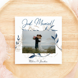 ブルー金ゴールドモダンフローラエレガントな結婚式 案内状