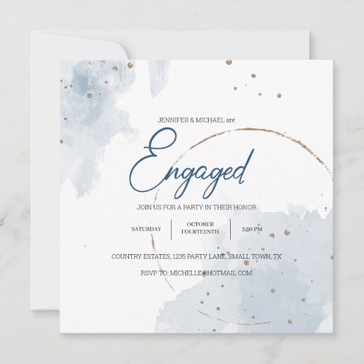 ブルー金ゴールドモダンフローラエレガントグリッター婚約 (正面)