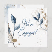 ブルー金ゴールドモダンフローラエレガントグリッター婚約 (正面/裏面)