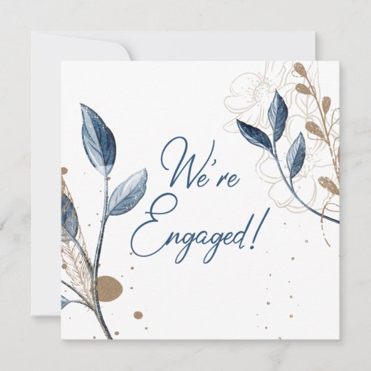 ブルー金ゴールドモダンフローラエレガントグリッター婚約 (正面)