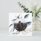 ブルー金ゴールドモダンフローラエレガントグリッター婚約 (スタンド正面)