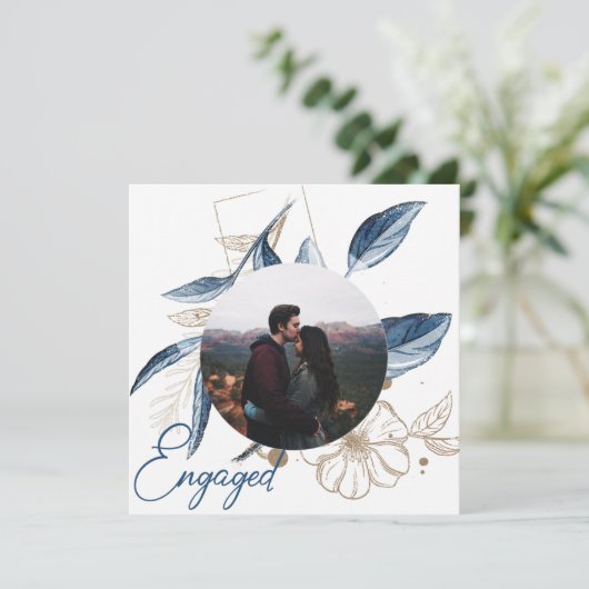 ブルー金ゴールドモダンフローラエレガントグリッター婚約 (スタンド正面)