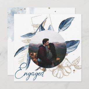 ブルー金ゴールドモダンフローラエレガントグリッター婚約