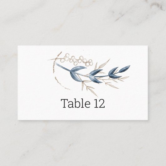 ブルー金ゴールドモダンフローラエレガント護衛カード プレイスカード (裏面)