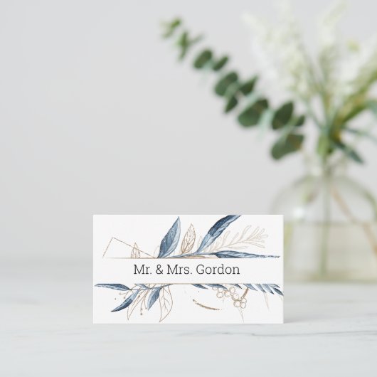 ブルー金ゴールドモダンフローラエレガント護衛カード プレイスカード (スタンド正面)