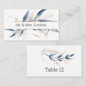 ブルー金ゴールドモダンフローラエレガント護衛カード プレイスカード (正面/裏面)