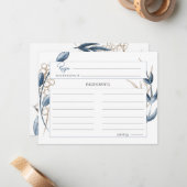 ブルー金ゴールドモダンフローラ結婚のレシピカード ノートカード (正面/裏面インサイチュ)