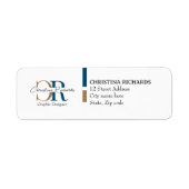 ブルー金ゴールドモノグラムシンプルモダン ラベル (正面)