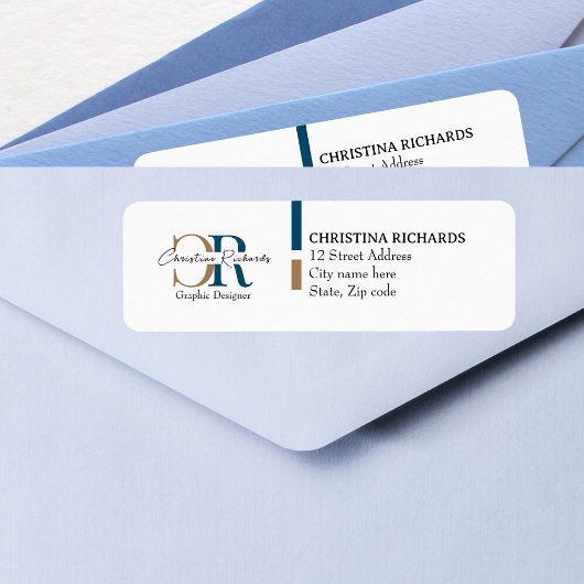 ブルー金ゴールドモノグラムシンプルモダン ラベル