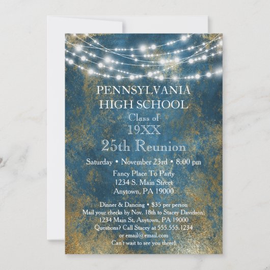 ブルー金ゴールドライツスクールクラス懇親会招待状 招待状 (正面)