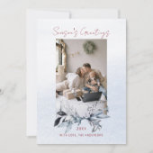 ブルー金ゴールドリースカップル家族ワンフォトクリスマス シーズンカード (正面)