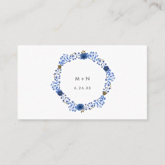 ブルー金ゴールドリース結婚のWebサイトrsvp エンクロージャーカード (裏面)