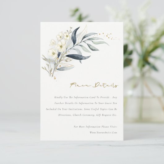 ブルー金ゴールドリービボタニカルフローラ結婚ズ詳細 エンクロージャーカード (スタンド正面)