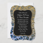 ブルー金ゴールドレオパードアニマルプリント結婚グリッター 招待状 (裏面)