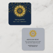 ブルー金ゴールドロータスフラワーヨガホリスティック瞑想 スクエア名刺 (正面/裏面)