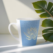 ブルー金ゴールドロータスヨガスタジオメディテーションインストラクター カフェラテマグ