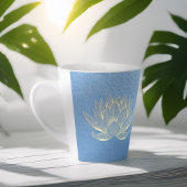 ブルー金ゴールドロータスヨガスタジオメディテーションインストラクター カフェラテマグ