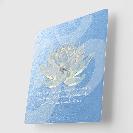 ブルー金ゴールドロータスヨガメディテーションインストラクター引用文 スクエア壁時計 (傾斜)