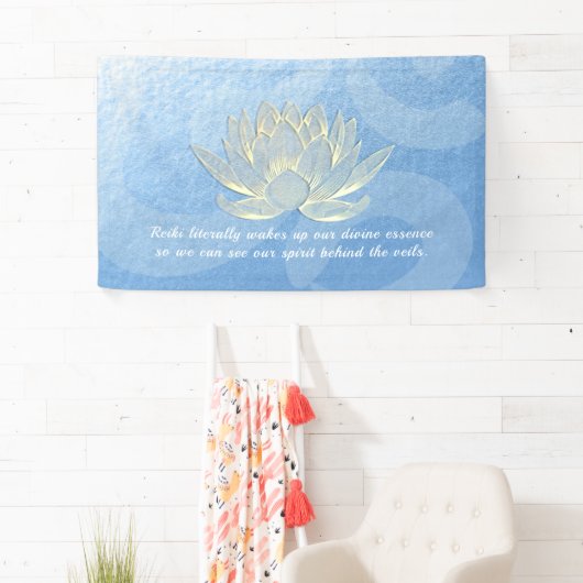 ブルー金ゴールドロータスヨガメディテーションインストラクター引用文 横断幕 (インサイチュ)