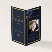 ブルー金ゴールド写真エレガントフローラ葬儀プログラム (外部)