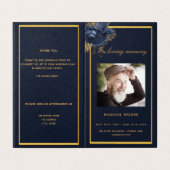 ブルー金ゴールド写真エレガントフローラ葬儀プログラム (外部フラット)