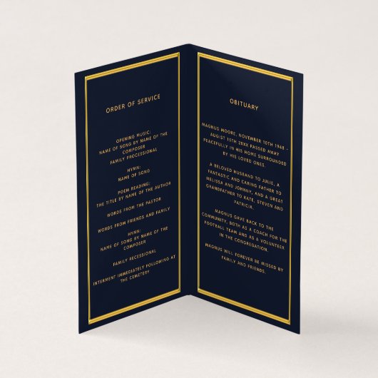 ブルー金ゴールド写真エレガントフローラ葬儀プログラム (内部)