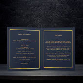 ブルー金ゴールド写真エレガントフローラ葬儀プログラム サンキューカード