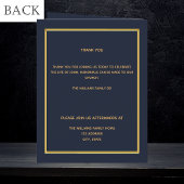 ブルー金ゴールド写真エレガントフローラ葬儀プログラム サンキューカード