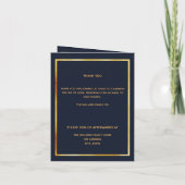 ブルー金ゴールド写真エレガントフローラ葬儀プログラム サンキューカード (裏面)