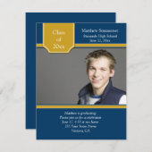 ブルー金ゴールド写真卒業招待状 招待状 (正面/裏面)