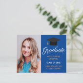 ブルー金ゴールド卒業写真研究発表 ポストカード (スタンド正面)