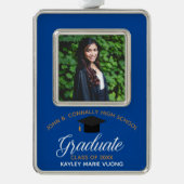 ブルー金ゴールド卒業写真記念エレガント記念 シルバープレートフレームオーナメント (正面)