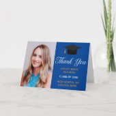 ブルー金ゴールド卒業写真2025年クラシック卒業 サンキューカード (正面)