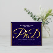 ブルー金ゴールド博士課程の卒業 箔招待状ポストカード (立ち正面)