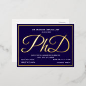 ブルー金ゴールド博士課程の卒業 箔招待状ポストカード (正面/裏面)