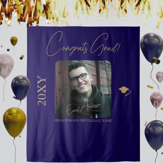 ブルー金ゴールド大学院卒業パーティー写真の背景 タペストリー