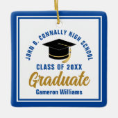 ブルー金ゴールド大学院生2025年パーソナライズされたクリスマス セラミックオーナメント (正面)