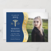 ブルー金ゴールド大学院生Wave Caduceus MD Medical Grad 案内状 (正面)