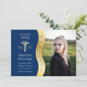 ブルー金ゴールド大学院生Wave Caduceus MD Medical Grad 案内状 (スタンド正面)