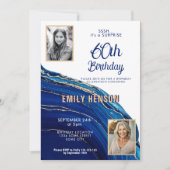 ブルー金ゴールド大理石グリッター2 Photo 60誕生日 招待状 (正面)