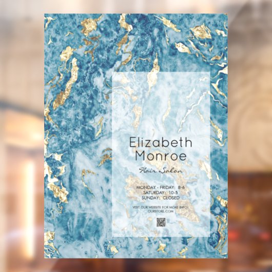 ブルー金ゴールド大理石ヘアサロンQRコード ウィンドウサイン (シート2)