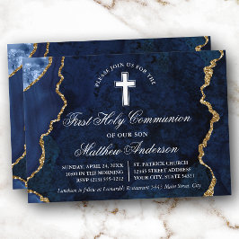ブルー金ゴールド大理石瑪瑙の最初の聖餐式 招待状