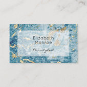 ブルー金ゴールド大理石美容師サロンメイクアップ 予約カード (正面)